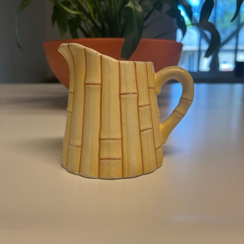 Vintage Figural Bamboo Ceramic Ceramic Creamer